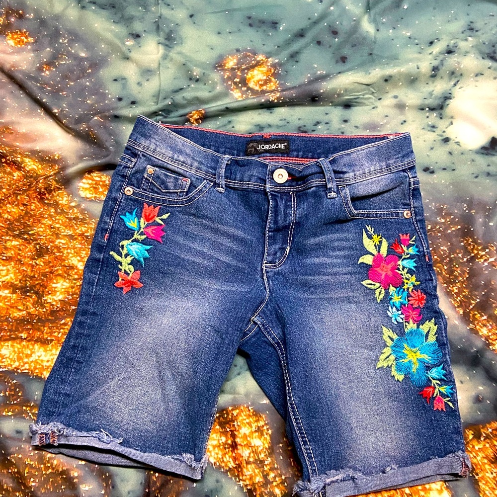 Floral denim shorts